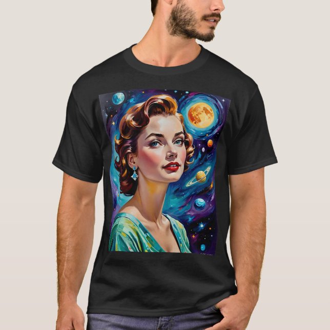 T-shirt Tee d'art cosmique futuriste rétro (Devant)