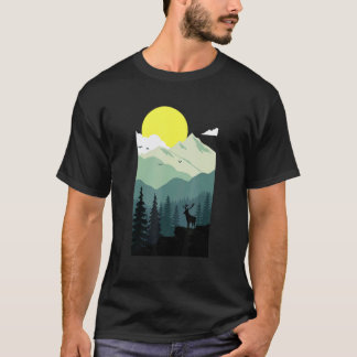 T-shirt Tee de camping randonnée silhouette de forêt de mo