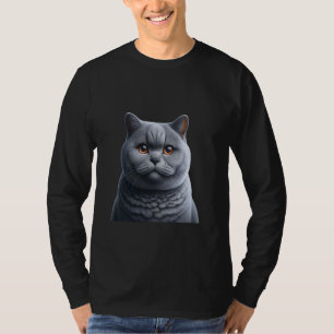 T-shirt Tee de chat à air court britannique - Portrait fél