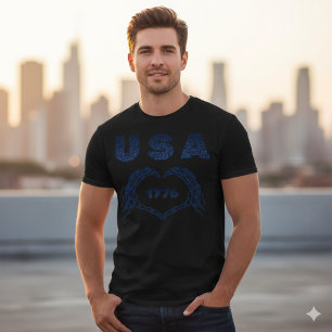 T-shirt Tee-shirt patriotique USA 1776 Cœur de squelette M