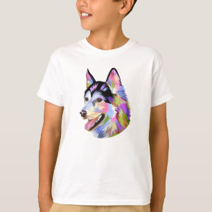 T-shirt Tee-shirt pour enfants Portrait Husky géométriqu