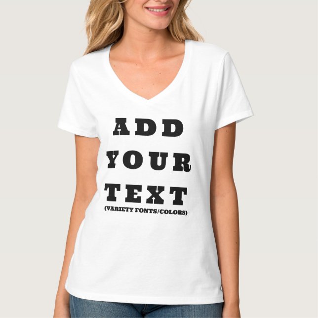 T-shirt Tee Texte Personnalisée, Ajouter Votre Texte Cou-V (Devant)