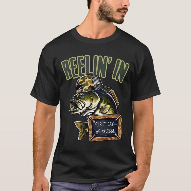 T-shirt Teen Boys Fishing Reeling In First Day Of School B (Devant)