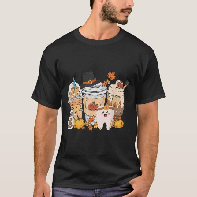 T-shirt Teeth Coffee Fall Dental Pumpkin Latte Dentist Tha (Devant)