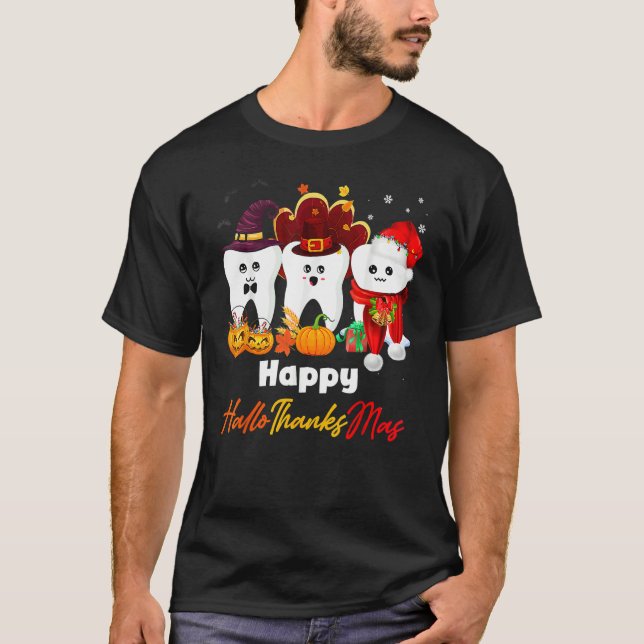 T-shirt Teeth HalloThanksMas Pumpkin Dental (Devant)