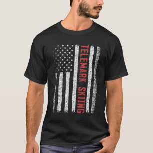 T-shirt Télémark Ski Drapeau Américain 4 Juillet Course de