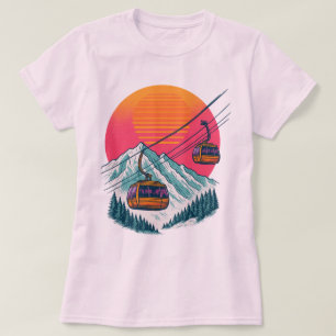 T-shirt Téléphérique de ski rétro au coucher du soleil - T