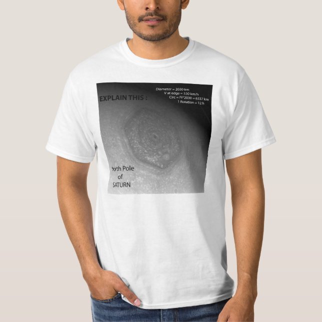 T-shirt "Tempête" hexagonale, le Pôle Nord de Saturn - (Devant)