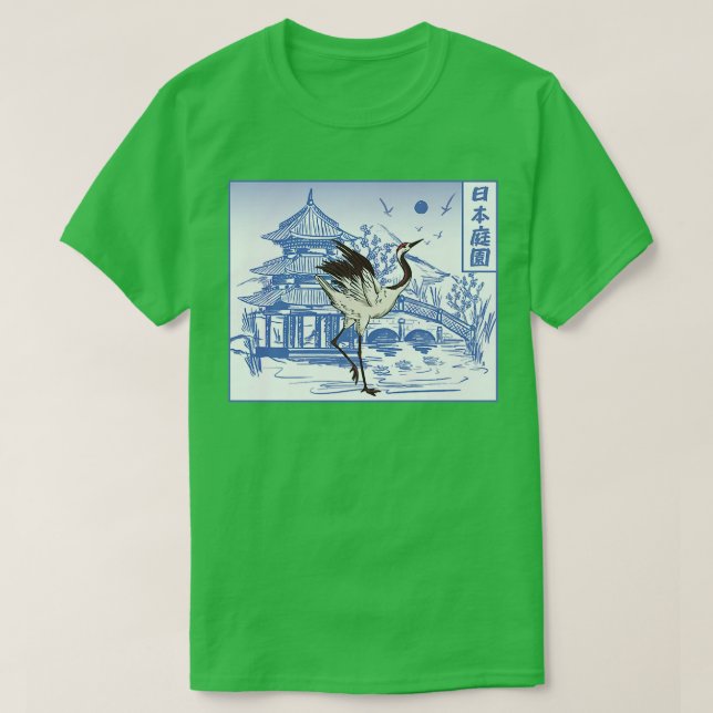 T-shirt Temple japonais des oiseaux de grue Sakura Tree Ch (Design devant)