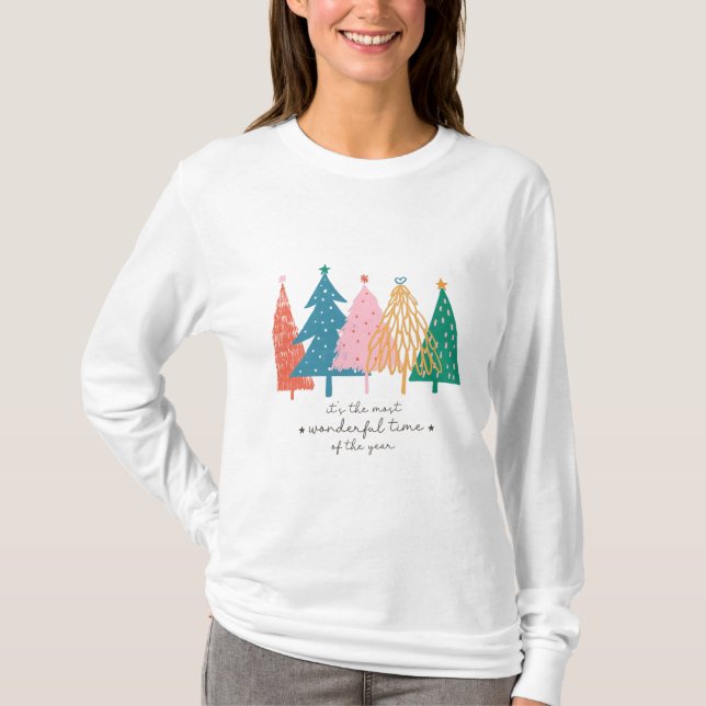 T-shirt Temps le plus merveilleux Noël Arbre vacances (Devant)