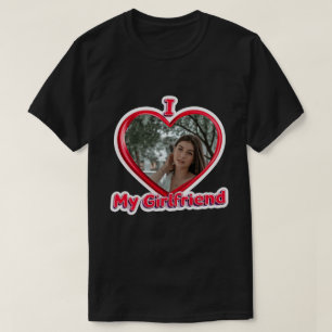 T-shirt Tendance J'aime Ma Copine Cœur Rouge Photo Personn