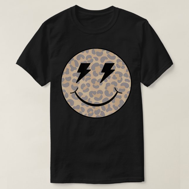 T-shirt Tendance Leopard Smiley Face Lightning Bolt (Design devant)