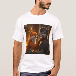T-shirt Tendances du côté du feu : Une Embrasse Fox et Wol