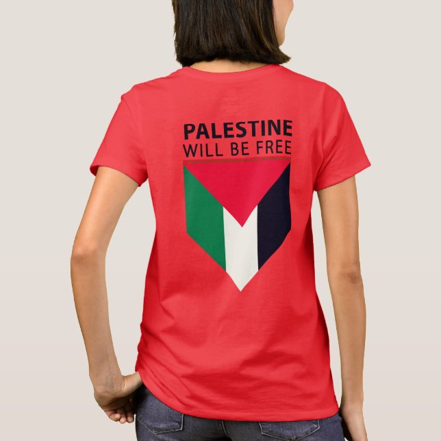T-shirt Tenez-vous avec la Palestine, le drapeau et l'oliv (Dos)