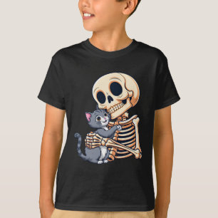 T-shirt Tenir Un Chat Cute Halloween Costume Crâne Chat
