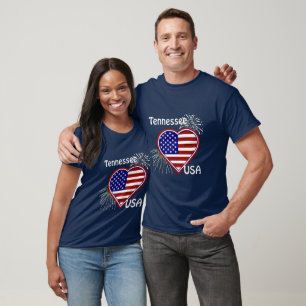 T-shirt Tennessee 4 juillet Feu d'artifice Heart Flag Navy