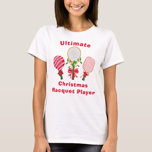 T-shirt Tennis de Noël, Paddleball, Joueur de Pickleball (Devant)