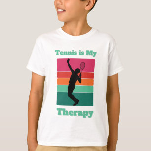 T-shirt Tennis est ma thérapie Rectangle Rétro Coucher de