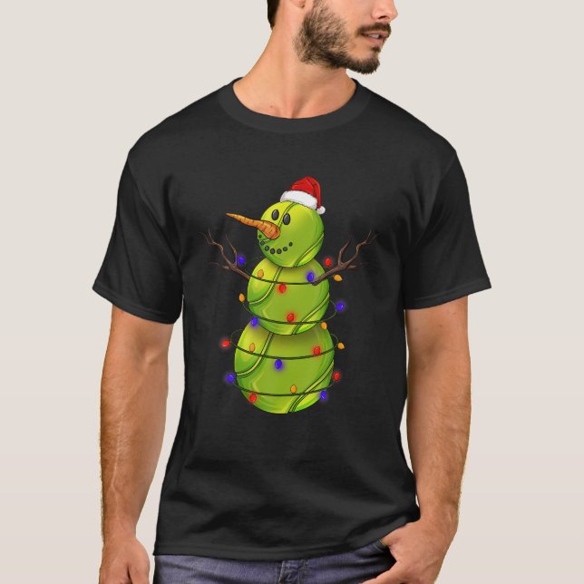 T-shirt Tennis Player Tree Lights Reindeer Santa Hat Tenni (Devant)