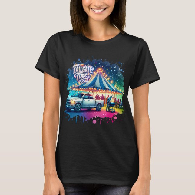T-shirt Tente de partie de l'heure de destination (Devant)