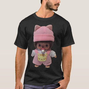 T-shirt Tenue de chat rose vintage pour poupée Monchhichi 