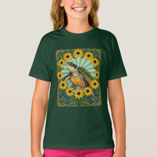 T-shirt Terrapin Et Fleurs De Susan Aux Yeux Noirs Art Nou