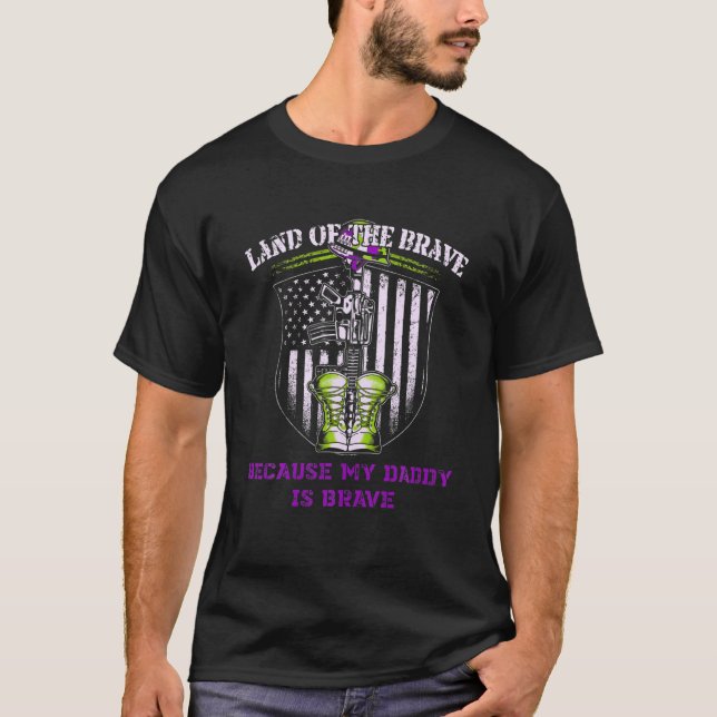 T-shirt Terre De La Liberté Mon Père Est Courageux Violet  (Devant)