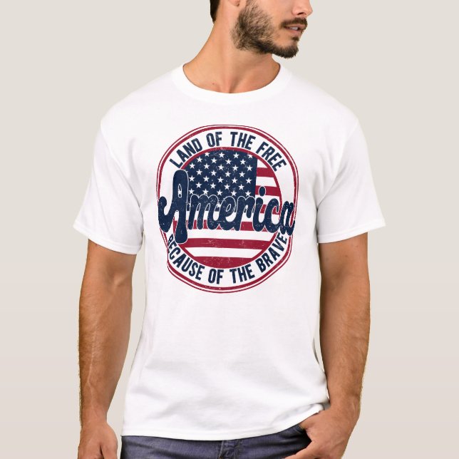T-shirt Terre De L'Amérique Libre À Cause Du Courageux (Devant)