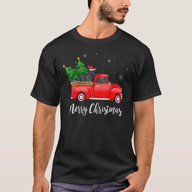 T-shirt Terre-Neuve Camion rouge Arbre de Noël Chien de No (Devant)
