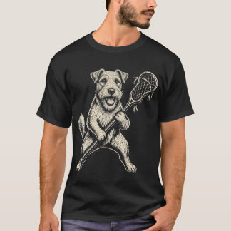 T-shirt Terrier drôle jouant au lacrosse Sports Chien vint