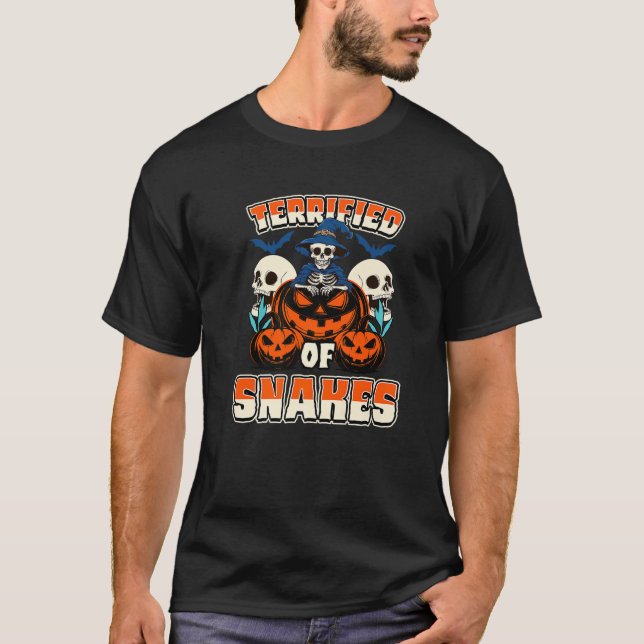 T-shirt Terrifié Serpents Halloween Squelette Scaredy Chat (Devant)