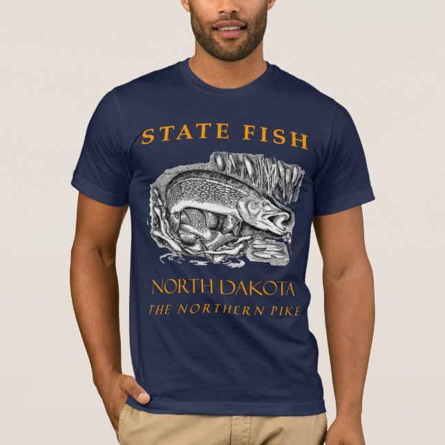 T-shirt Territoire du Dakota du Nord Le poisson du brochet (Devant)