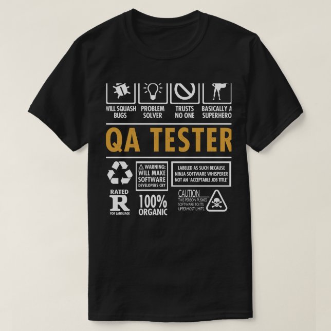 T-shirt Tester QA Drôle d'assurance qualité (Design devant)