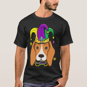 T-shirt Tête de Beagle portant des perles de Mardi Gras Ch