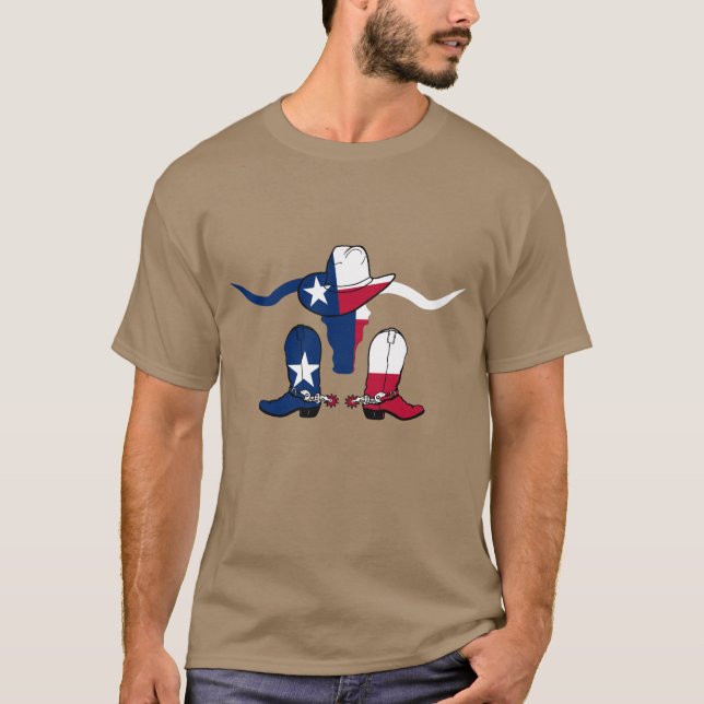 T-shirt Tête de boeuf de drapeau du Texas avec le (Devant)
