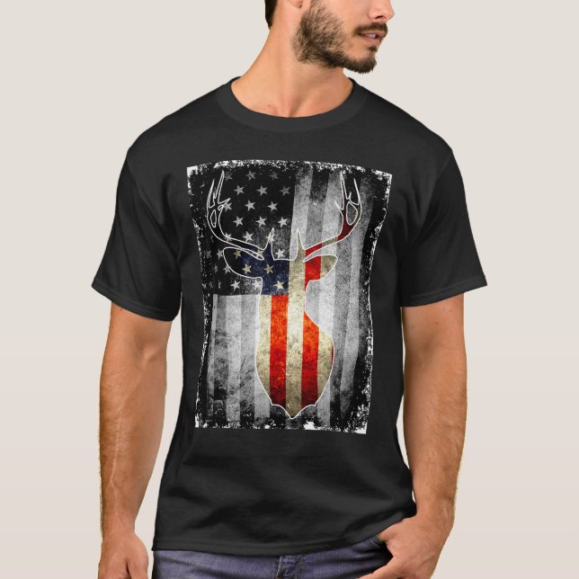 T-shirt Tête De Cerf Et Drapeau Américain (Devant)