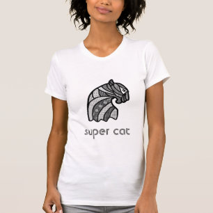 T-shirt Tête de chat avec ornements Boho Noir et Blanc