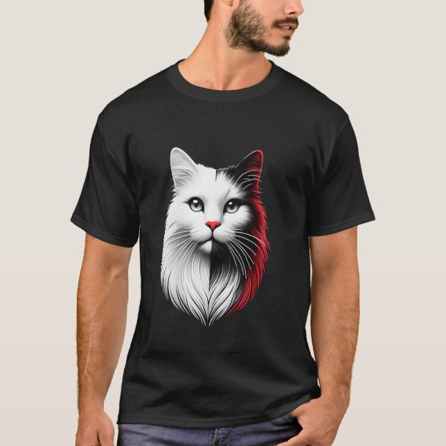 T-shirt Tête de chat noir et blanc (Devant)