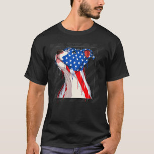 T-shirt Tête de chien Pit Bull drôle avec drapeau américai