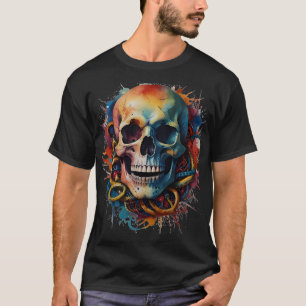 T-shirt Tête de crâne avec pointes de peinture multicolore