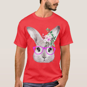T-shirt Tête De Lapin Avec Lunettes Violettes Mignonne Lap