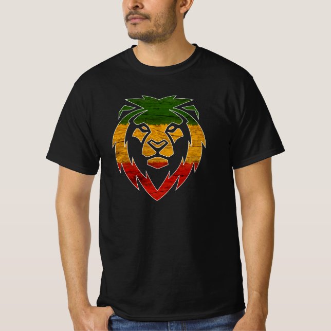 T-shirt Tête de lion de Rasta, Lion rastafarien, drapeau j (Devant)