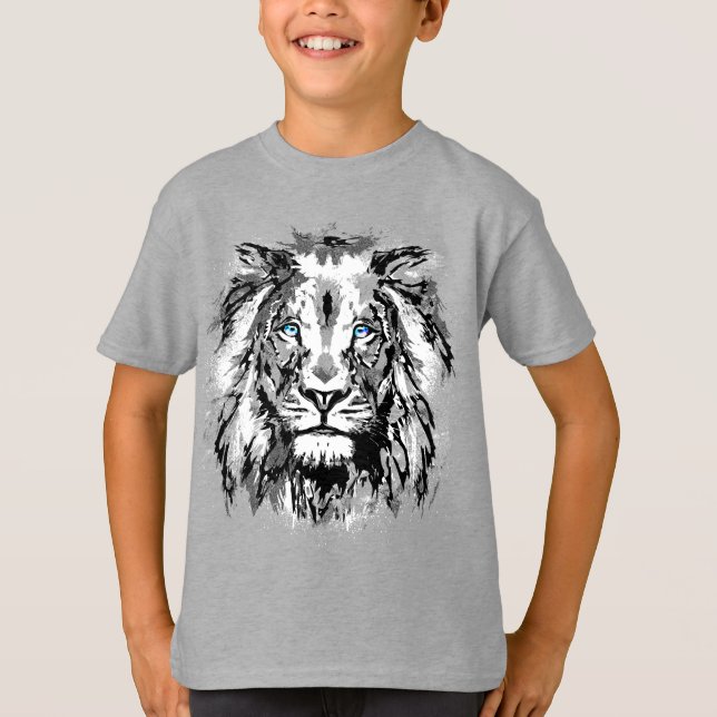 T-shirt Tête de lion gris - Chemise de lion réaliste - Fac (Devant)