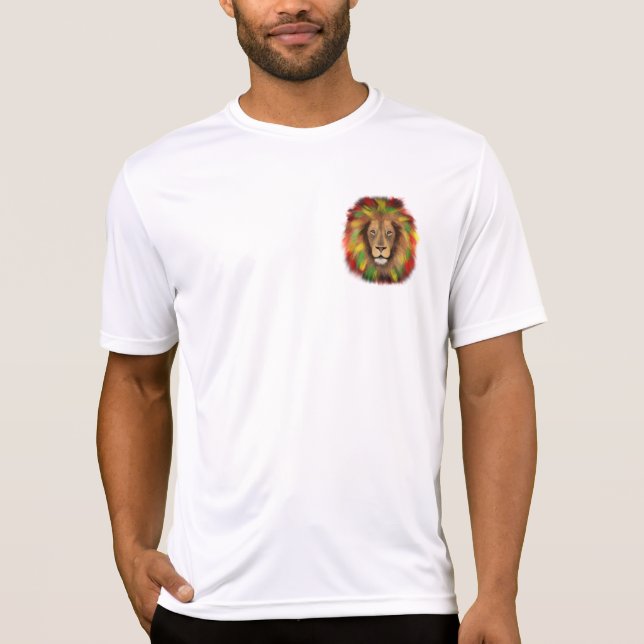 T-shirt Tête de lion Rasta rouge jaune vert dessin Jamaïqu (Devant)