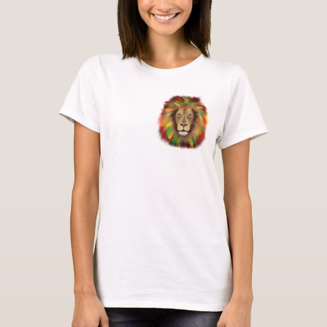 T-shirt Tête de lion Rasta rouge jaune vert dessin Jamaïqu (Devant)