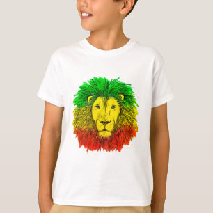T-shirt Tête de lion Rasta rouge jaune vert dessin Jamaïqu
