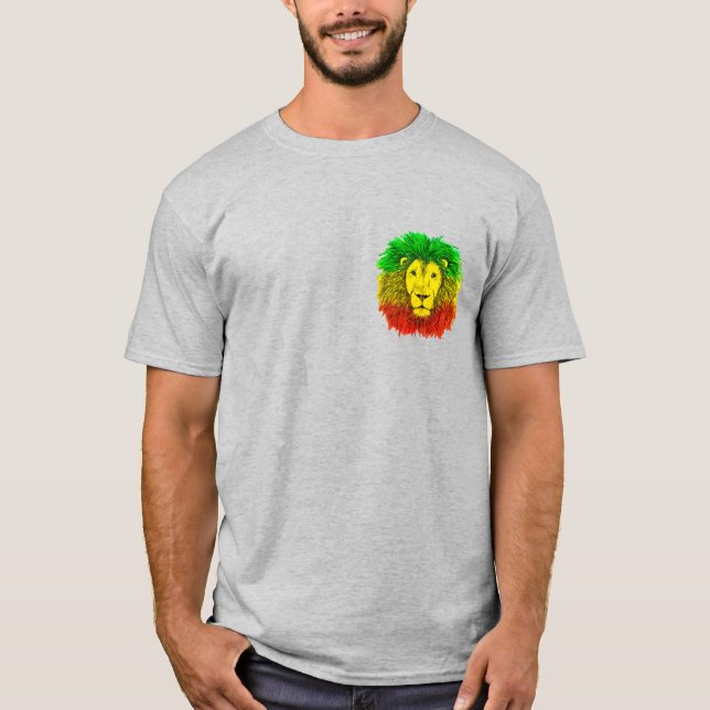 T-shirt Tête de lion Rasta rouge jaune vert dessin Jamaïqu (Devant)