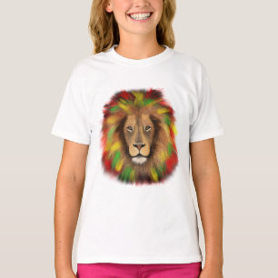 T-shirt Tête de lion Rasta rouge jaune vert dessin Jamaïqu