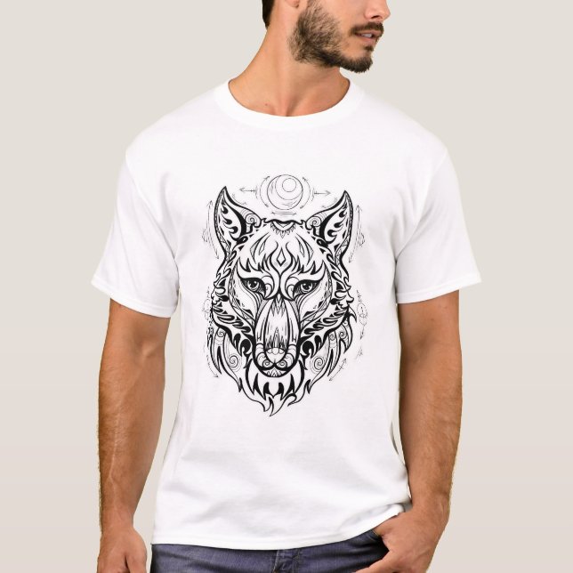 T-shirt Tête de loup aux décorations ethniques (Devant)