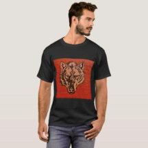 Tête de loup sur fond rouge 